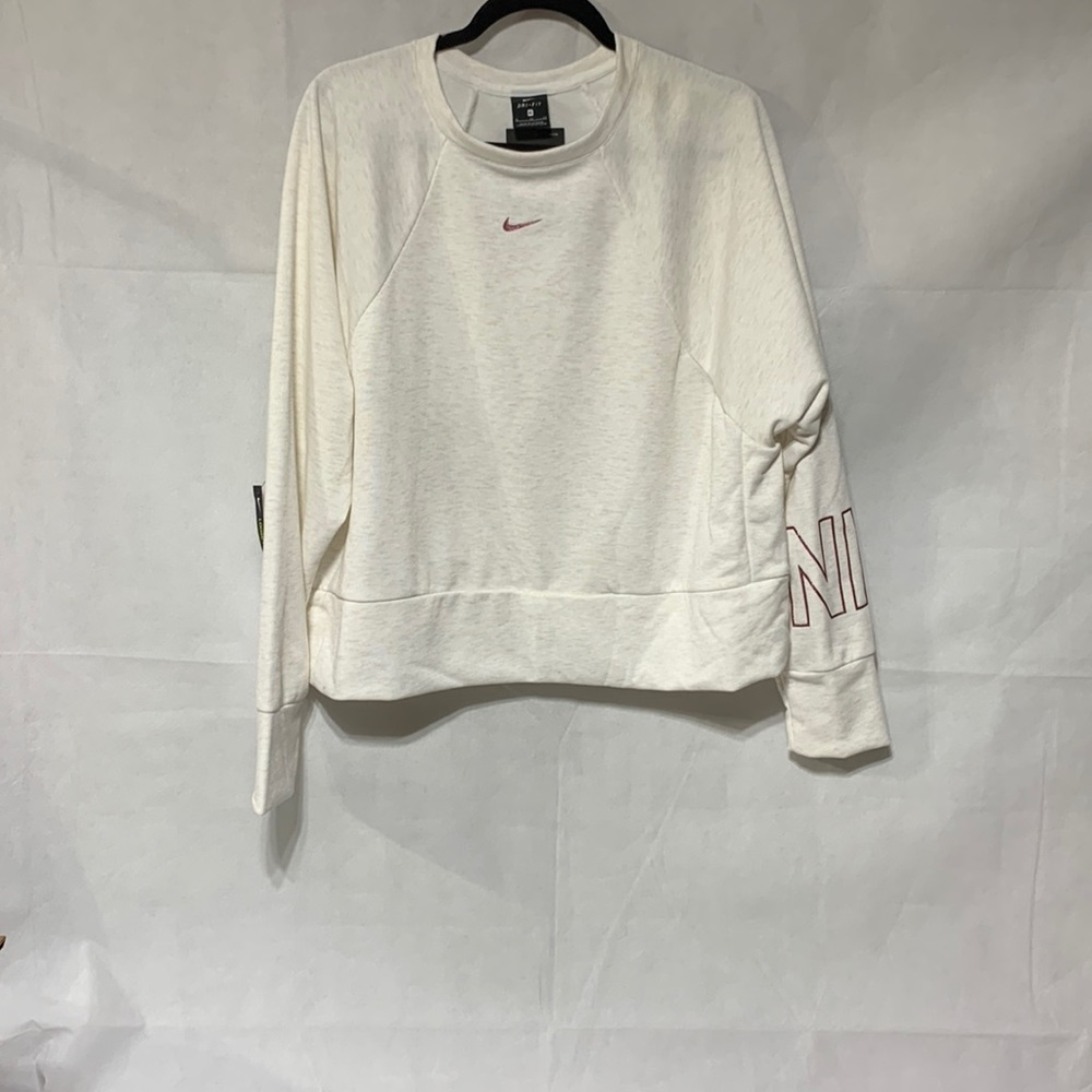 Nike Women Long Sleeve Dri-Fit Sweatshirt, Cream with Rainbow Glitter, XL